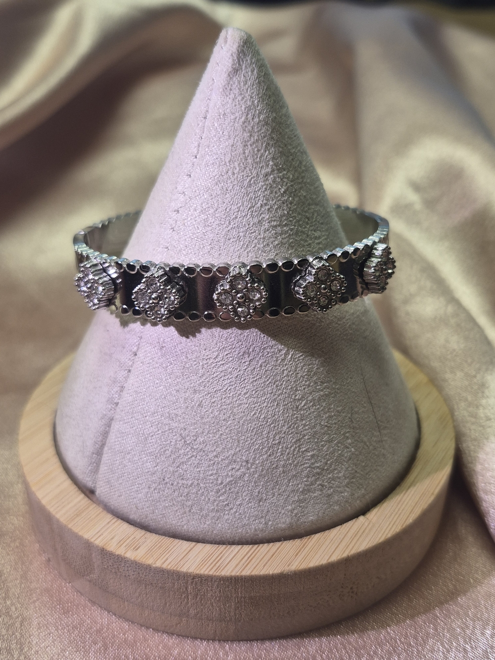 Silver Crystal Floral Stretch Bracelet - Women Jewelry